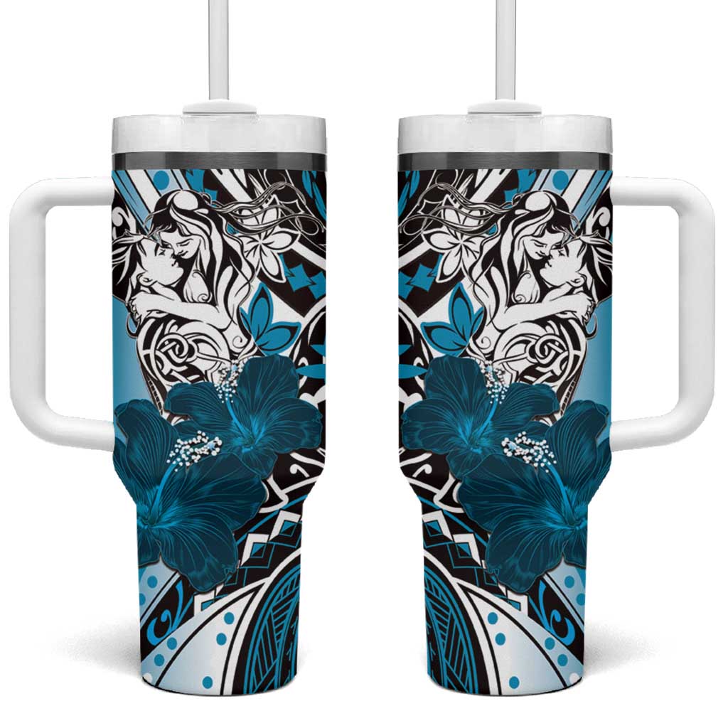 Polynesian Valentine Tumbler With Handle Couple Floral Unique Sky Blue Version LT01 One Size: 40 oz Sky - Polynesian Pride
