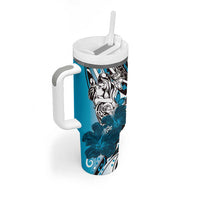 Polynesian Valentine Tumbler With Handle Couple Floral Unique Sky Blue Version LT01 - Polynesian Pride
