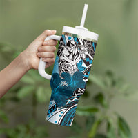 Polynesian Valentine Tumbler With Handle Couple Floral Unique Sky Blue Version LT01 - Polynesian Pride