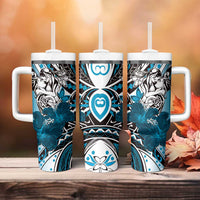 Polynesian Valentine Tumbler With Handle Couple Floral Unique Sky Blue Version LT01 - Polynesian Pride