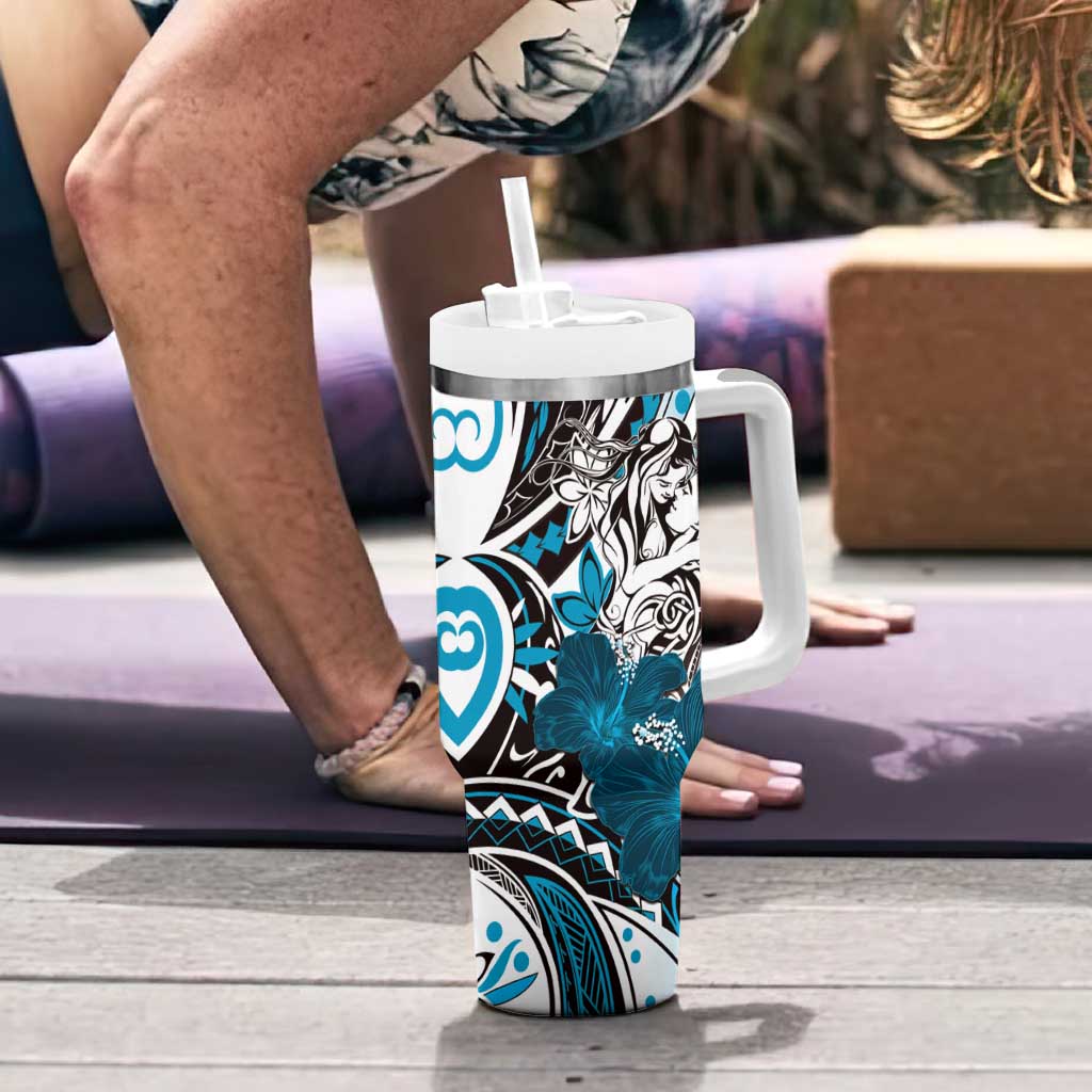 Polynesian Valentine Tumbler With Handle Couple Floral Unique Sky Blue Version LT01 - Polynesian Pride