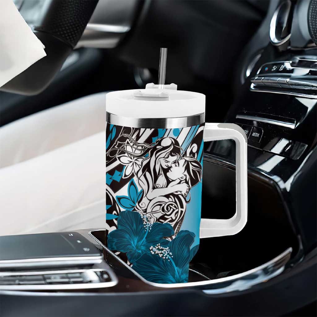 Polynesian Valentine Tumbler With Handle Couple Floral Unique Sky Blue Version LT01 - Polynesian Pride