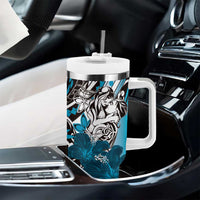 Polynesian Valentine Tumbler With Handle Couple Floral Unique Sky Blue Version LT01 - Polynesian Pride