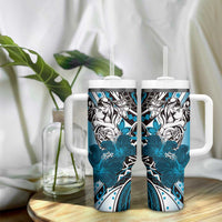 Polynesian Valentine Tumbler With Handle Couple Floral Unique Sky Blue Version LT01 - Polynesian Pride