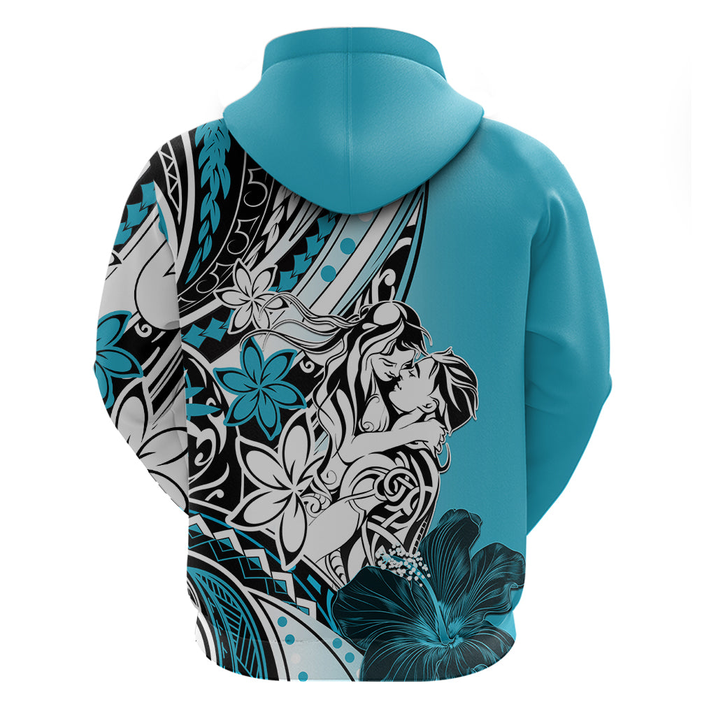 Polynesian Valentine Zip Hoodie Couple Floral Unique Sky Blue Version LT01 - Polynesian Pride