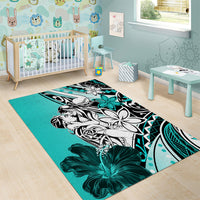 Polynesian Valentine Area Rug Couple Floral Unique Turquoise Version LT01 - Polynesian Pride