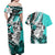 Polynesian Valentine Couples Matching Off Shoulder Maxi Dress and Hawaiian Shirt Couple Floral Unique Turquoise Version LT01 - Polynesian Pride