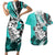 Polynesian Valentine Couples Matching Short Sleeve Bodycon Dress and Hawaiian Shirt Couple Floral Unique Turquoise Version LT01 Turquoise - Polynesian Pride