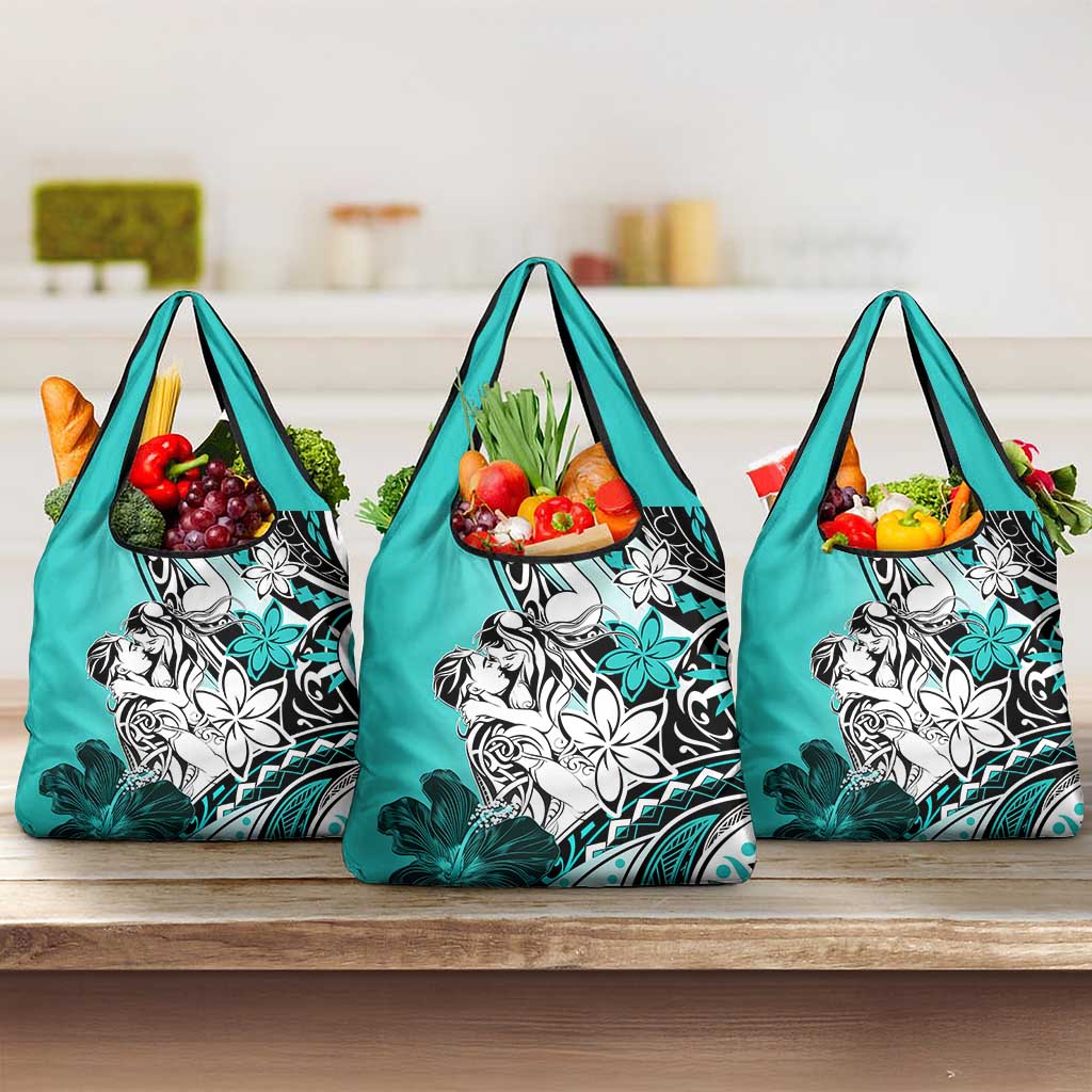 Polynesian Valentine Grocery Bag Couple Floral Unique Turquoise Version LT01 3-pack One Size Turquoise - Polynesian Pride