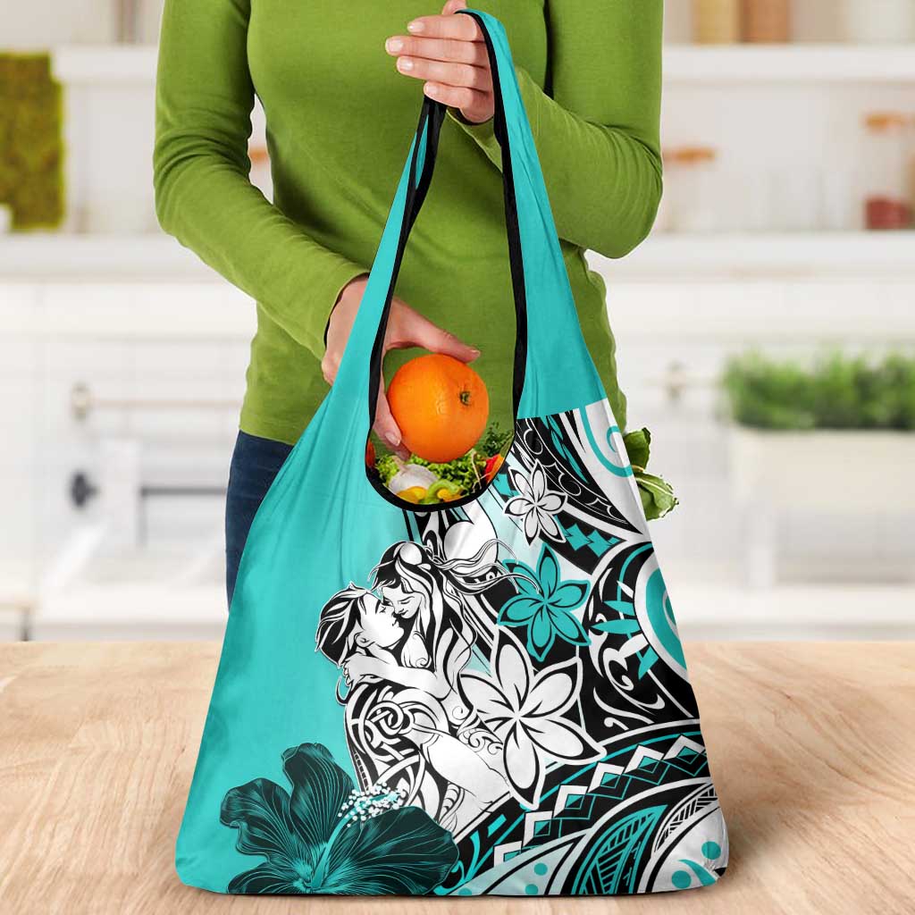 Polynesian Valentine Grocery Bag Couple Floral Unique Turquoise Version LT01 - Polynesian Pride