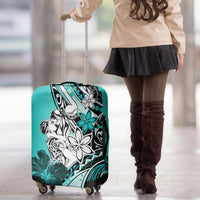 Polynesian Valentine Luggage Cover Couple Floral Unique Turquoise Version LT01 - Polynesian Pride