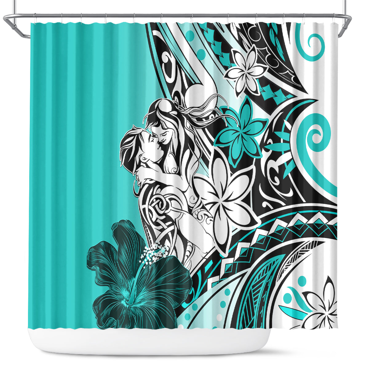 Polynesian Valentine Shower Curtain Couple Floral Unique Turquoise Version LT01 Turquoise - Polynesian Pride