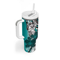 Polynesian Valentine Tumbler With Handle Couple Floral Unique Teal Version LT01 - Polynesian Pride