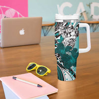 Polynesian Valentine Tumbler With Handle Couple Floral Unique Teal Version LT01 - Polynesian Pride