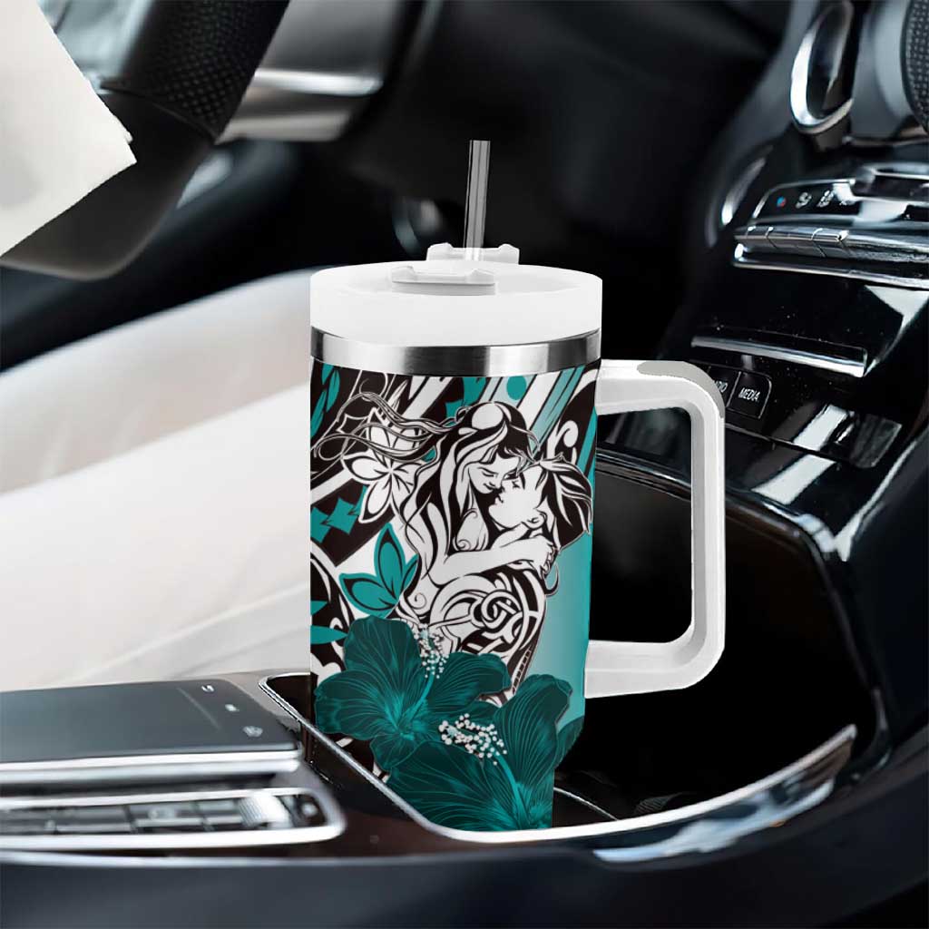 Polynesian Valentine Tumbler With Handle Couple Floral Unique Teal Version LT01 - Polynesian Pride