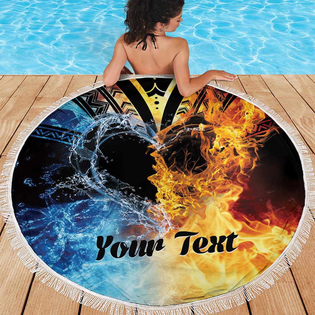 Personalised Polynesian Heart In Fire And Water Beach Blanket Romantic Elements LT01 - Polynesian Pride