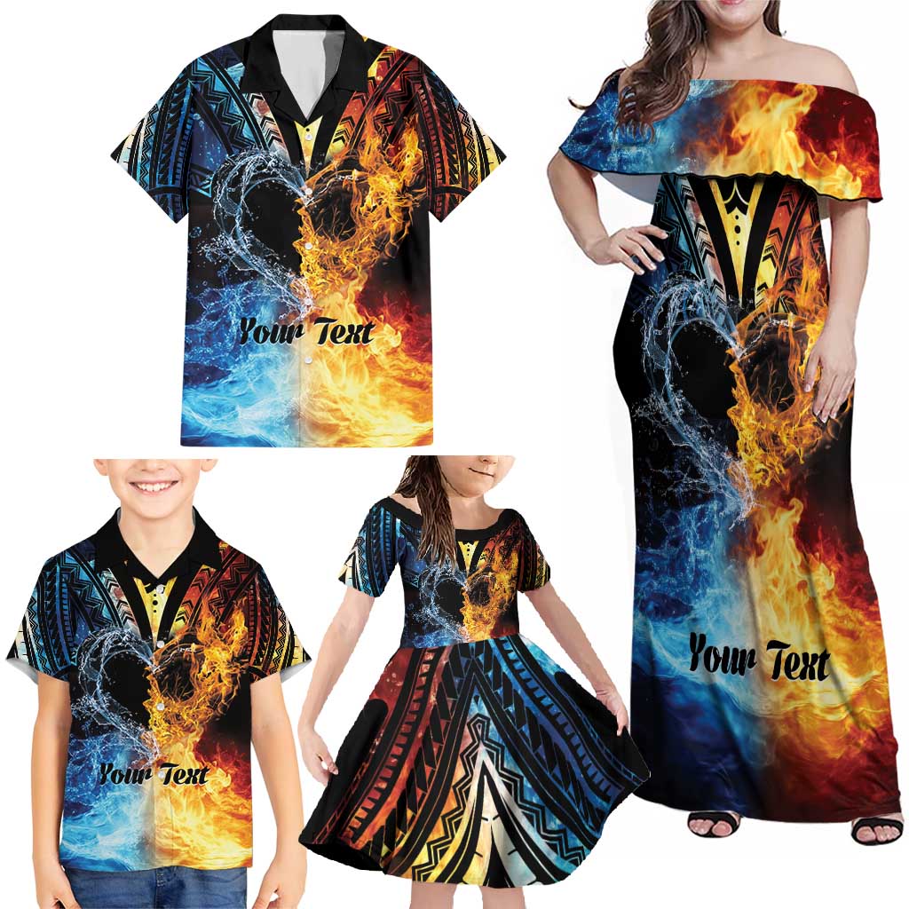 Personalised Polynesian Heart In Fire And Water Family Matching Off Shoulder Maxi Dress and Hawaiian Shirt Romantic Elements