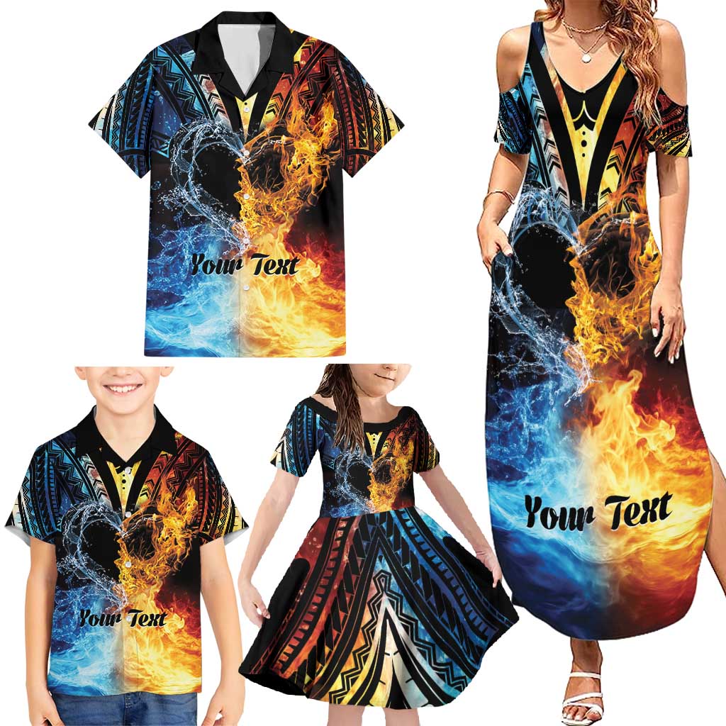 Personalised Polynesian Heart In Fire And Water Family Matching Summer Maxi Dress and Hawaiian Shirt Romantic Elements