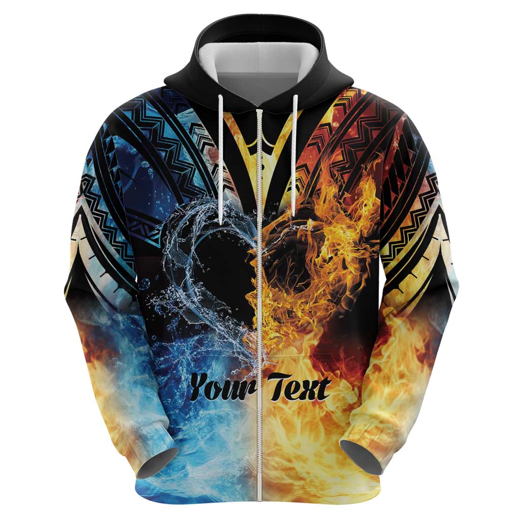 Personalised Polynesian Heart In Fire And Water Hoodie Romantic Elements LT01 - Polynesian Pride