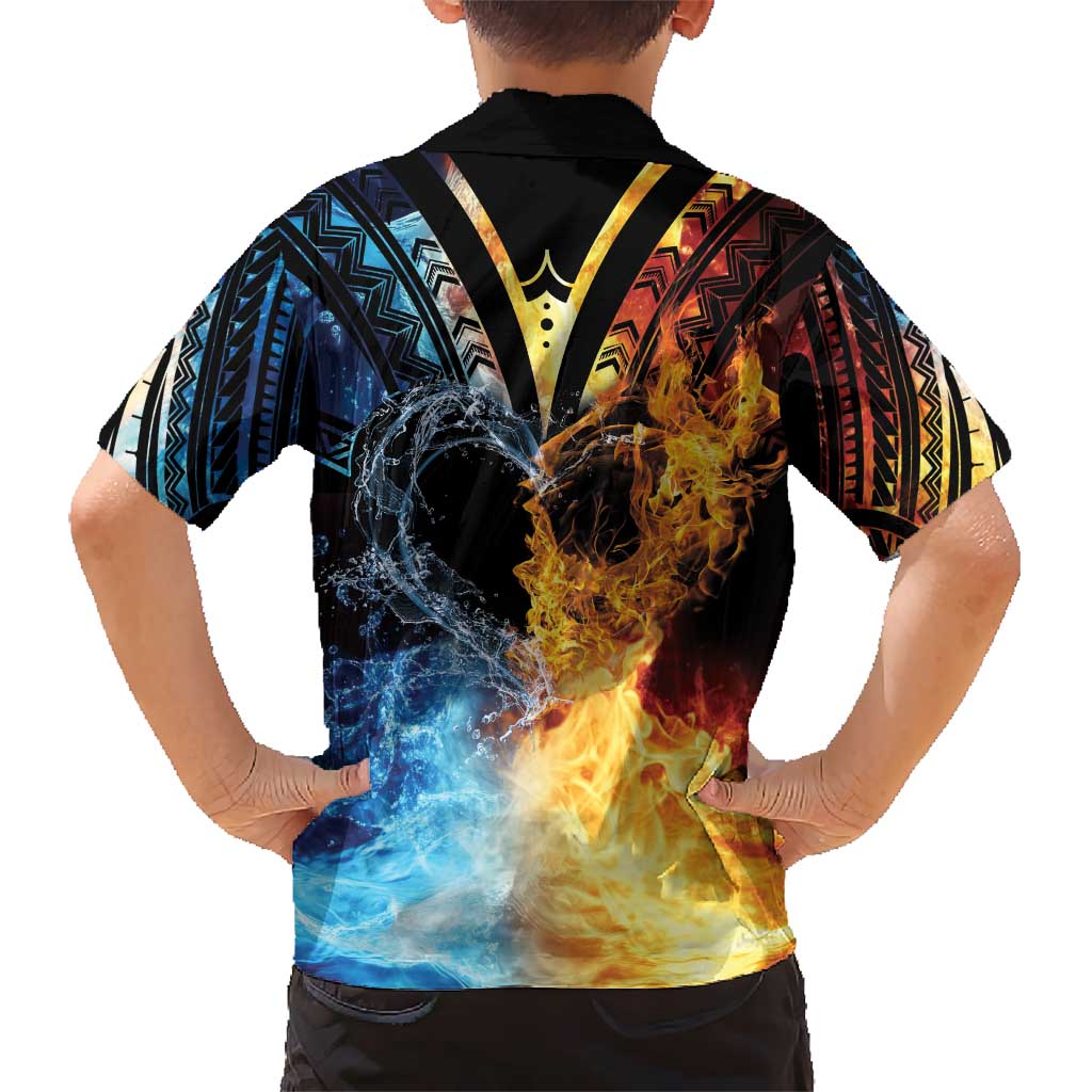 Personalised Polynesian Heart In Fire And Water Kid Hawaiian Shirt Romantic Elements LT01 - Polynesian Pride