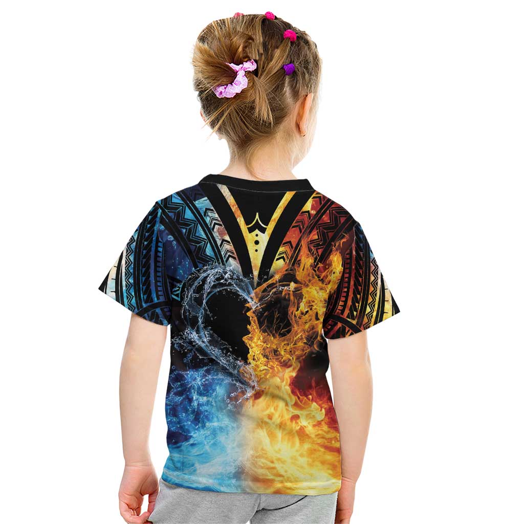 Personalised Polynesian Heart In Fire And Water Kid T Shirt Romantic Elements LT01 - Polynesian Pride