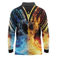 Personalised Polynesian Heart In Fire And Water Long Sleeve Polo Shirt Romantic Elements LT01 - Polynesian Pride
