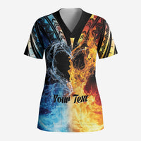 Personalised Polynesian Heart In Fire And Water Scrub Top Romantic Elements LT01 Adult Colorful - Polynesian Pride