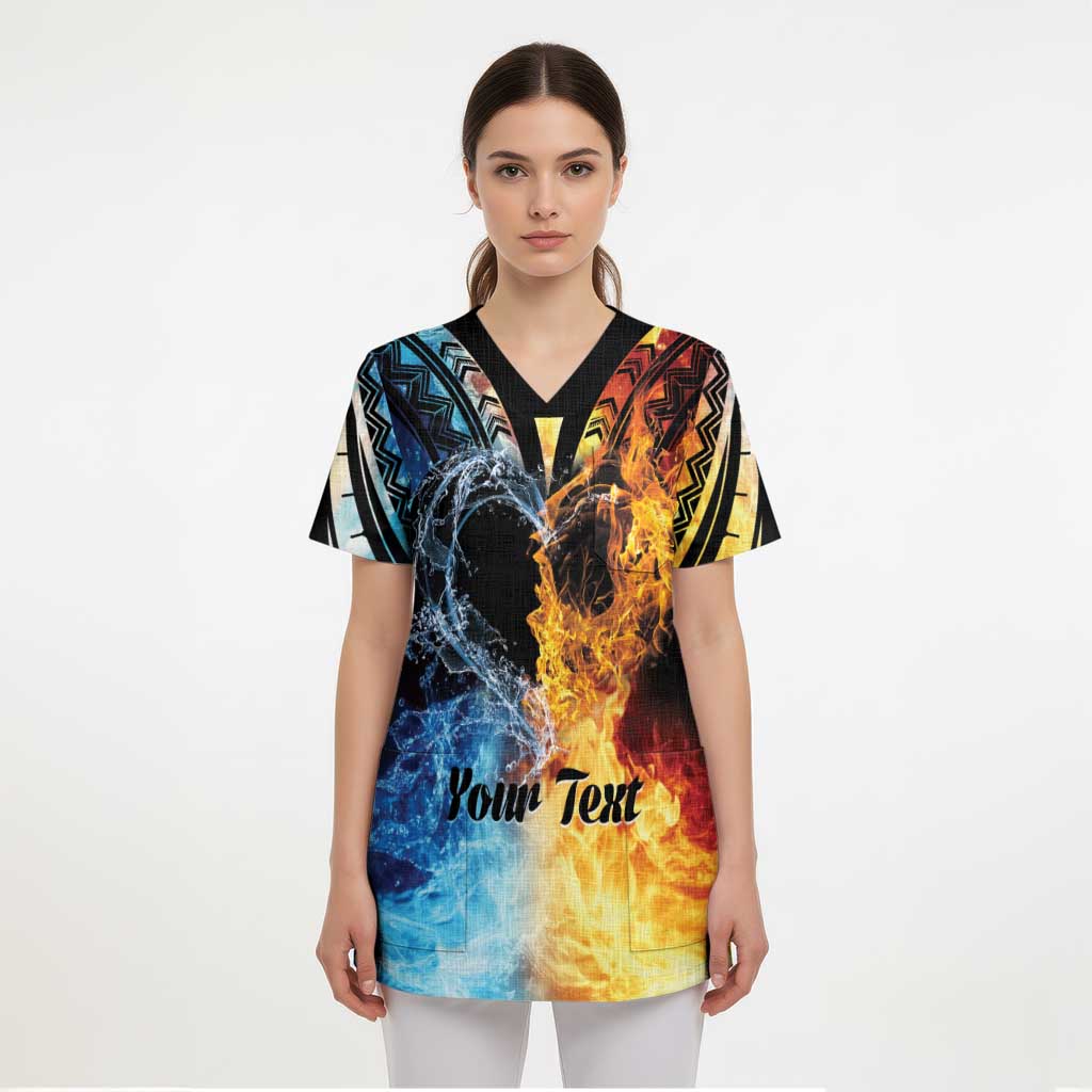 Personalised Polynesian Heart In Fire And Water Scrub Top Romantic Elements LT01 - Polynesian Pride