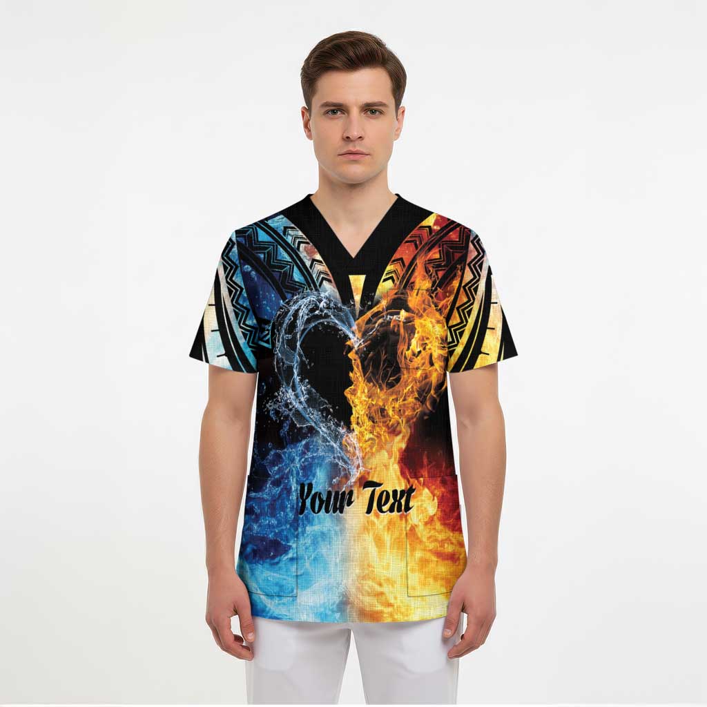 Personalised Polynesian Heart In Fire And Water Scrub Top Romantic Elements LT01 - Polynesian Pride
