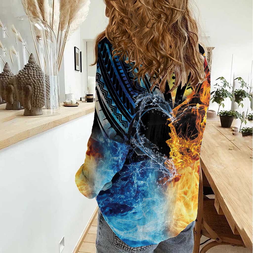 Personalised Polynesian Heart In Fire And Water Women Casual Shirt Romantic Elements LT01 - Polynesian Pride
