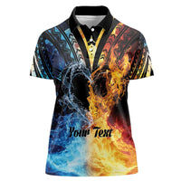Personalised Polynesian Heart In Fire And Water Women Polo Shirt Romantic Elements LT01 Female Colorful - Polynesian Pride