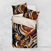 Personalised Polynesian Fiery Heart Bedding Set Passionate Love LT01 US Twin 172cm x 218cm Black - Polynesian Pride