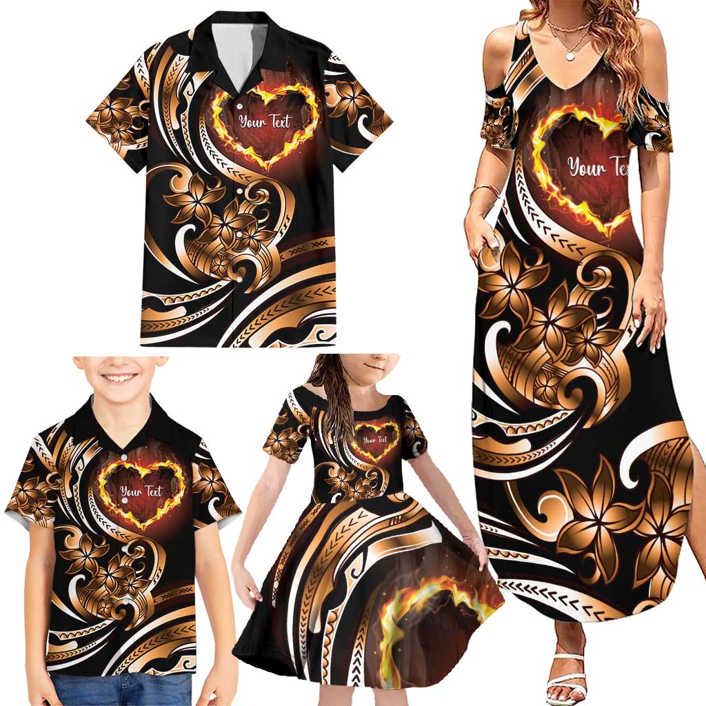 Personalised Polynesian Fiery Heart Family Matching Summer Maxi Dress and Hawaiian Shirt Passionate Love