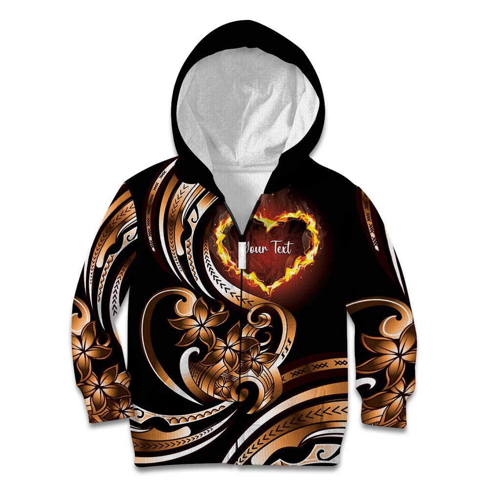 Personalised Polynesian Fiery Heart Kid Hoodie Passionate Love LT01 Zip Hoodie Black - Polynesian Pride