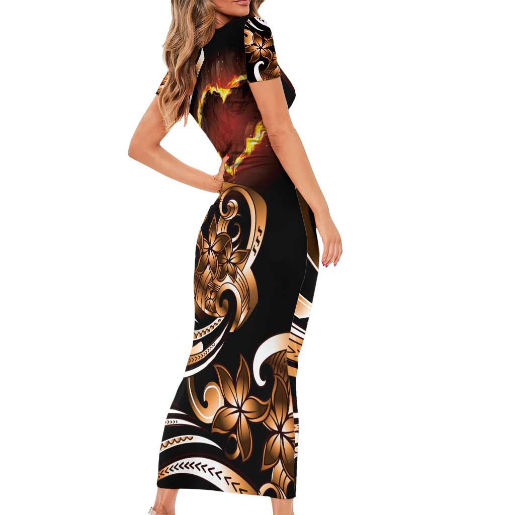 Personalised Polynesian Fiery Heart Short Sleeve Bodycon Dress Passionate Love LT01 - Polynesian Pride