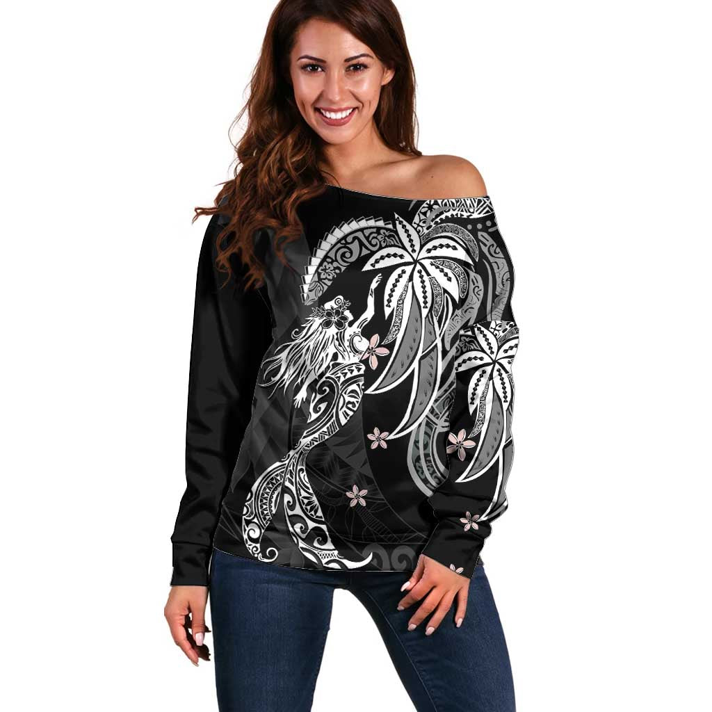 Polynesian Mermaid Plumeria Tribal Tattoo Off Shoulder Sweater