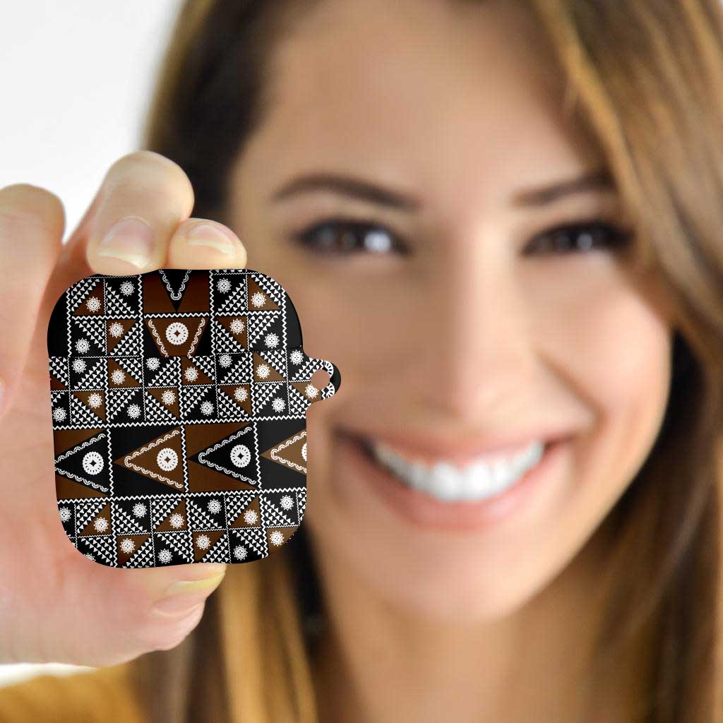 Fiji Brown Masi Pattern AirPods Case Fijian Tapa LT01 - Polynesian Pride