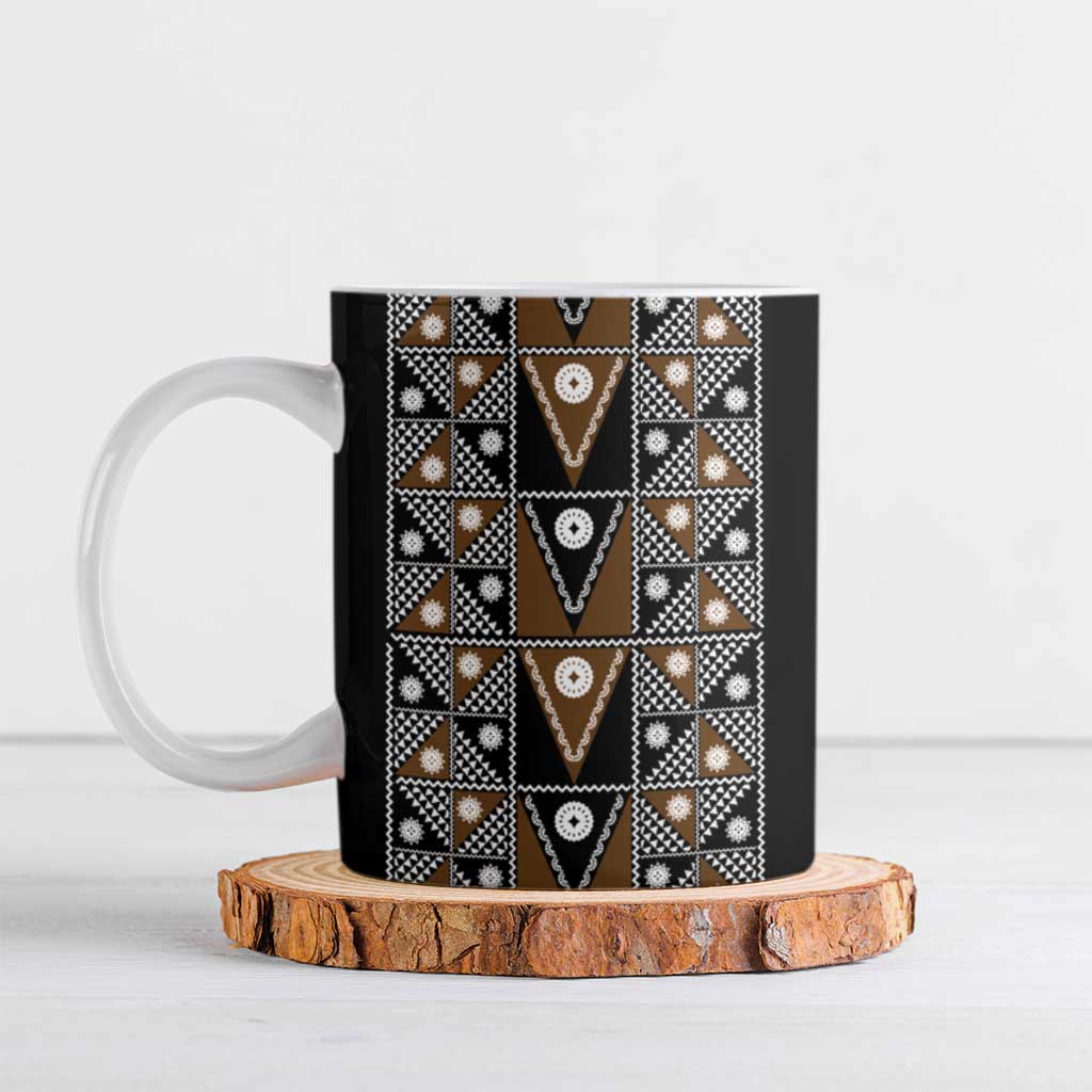 Fiji Brown Masi Pattern Ceramic Mug Fijian Tapa LT01 Brown - Polynesian Pride