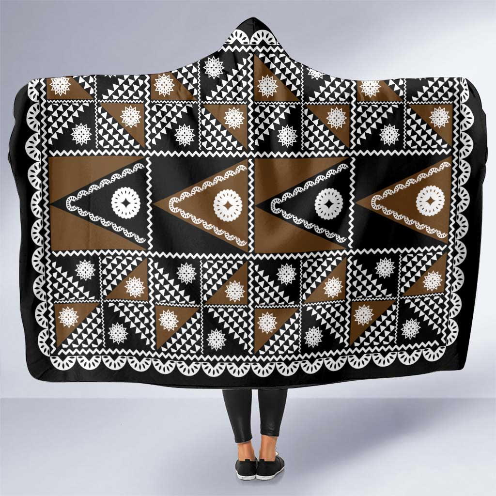 Fiji Brown Masi Pattern Hooded Blanket Fijian Tapa LT01 One Size Brown - Polynesian Pride