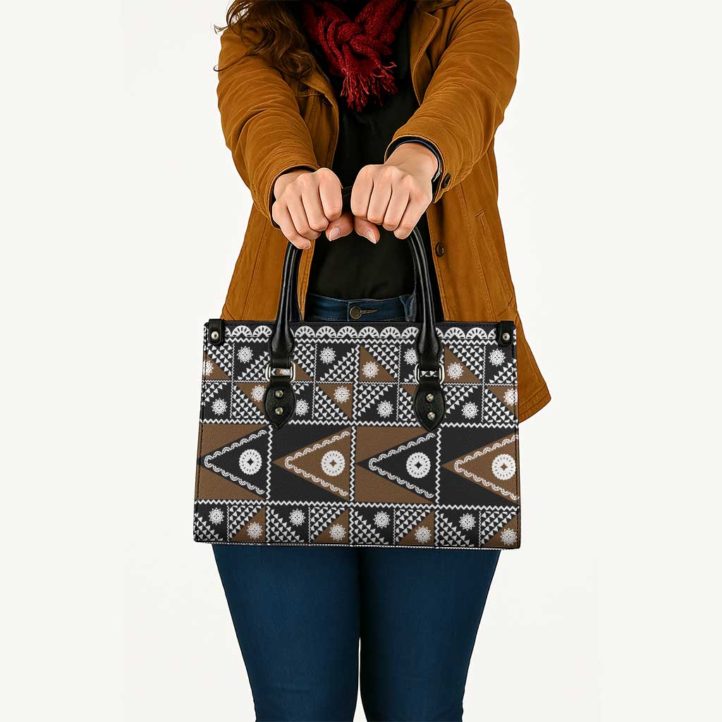 Fiji Brown Masi Pattern Leather Bag Fijian Tapa LT01 - Polynesian Pride