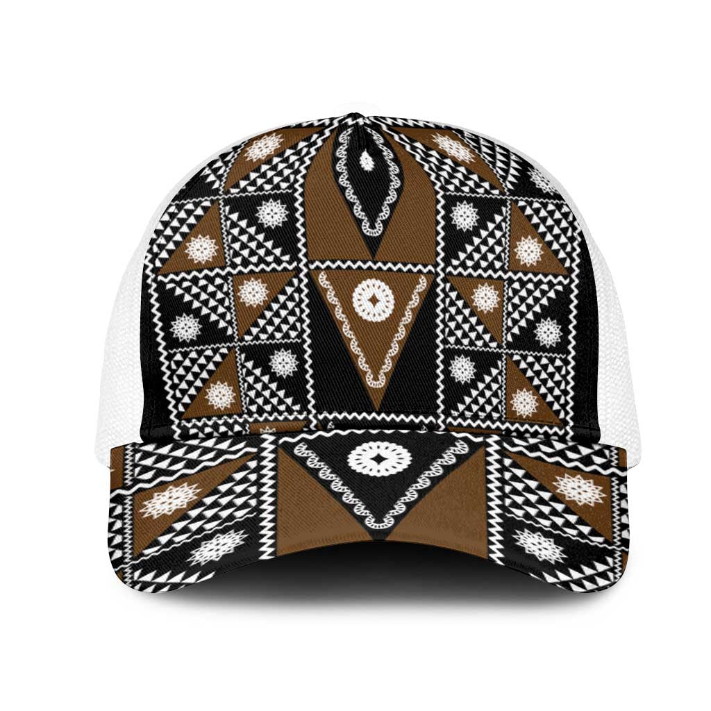 Fiji Brown Masi Pattern Mesh Trucker Cap Fijian Tapa LT01 One Size White Brown - Polynesian Pride