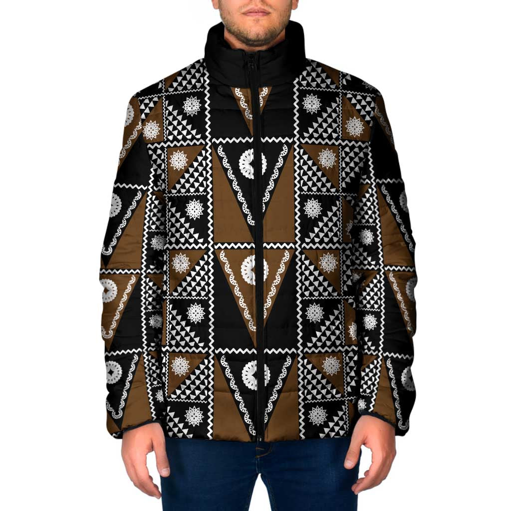 Fiji Brown Masi Pattern Padded Jacket Fijian Tapa LT01 Men Brown - Polynesian Pride