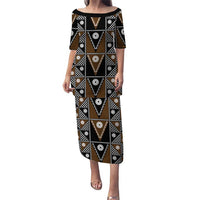 Fiji Brown Masi Pattern Puletasi Fijian Tapa LT01 Long Dress Brown - Polynesian Pride