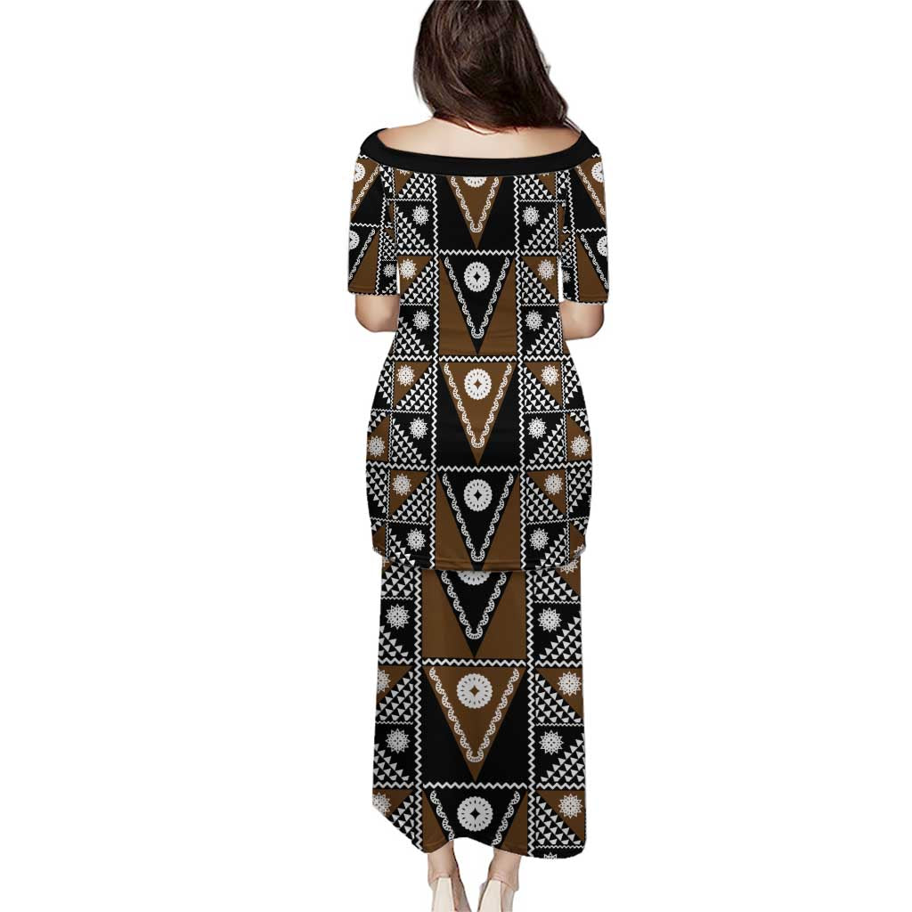 Fiji Brown Masi Pattern Puletasi Fijian Tapa LT01 - Polynesian Pride