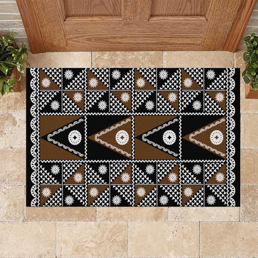 Fiji Brown Masi Pattern Rubber Doormat Fijian Tapa LT01 Brown - Polynesian Pride