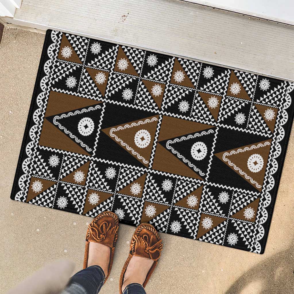 Fiji Brown Masi Pattern Rubber Doormat Fijian Tapa LT01 - Polynesian Pride