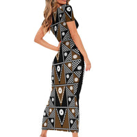 Fiji Brown Masi Pattern Short Sleeve Bodycon Dress Fijian Tapa LT01 - Polynesian Pride