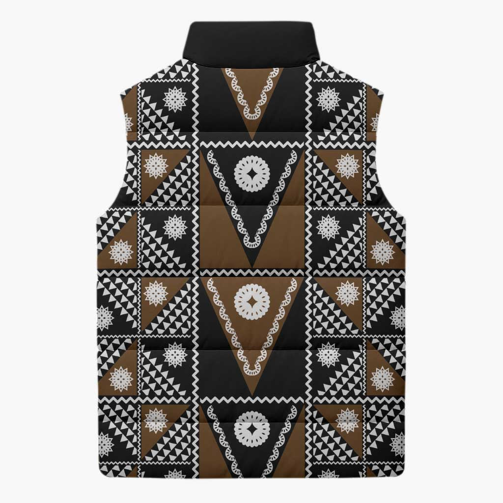 Fiji Brown Masi Pattern Sleeveless Puffer Jacket Fijian Tapa LT01 - Polynesian Pride