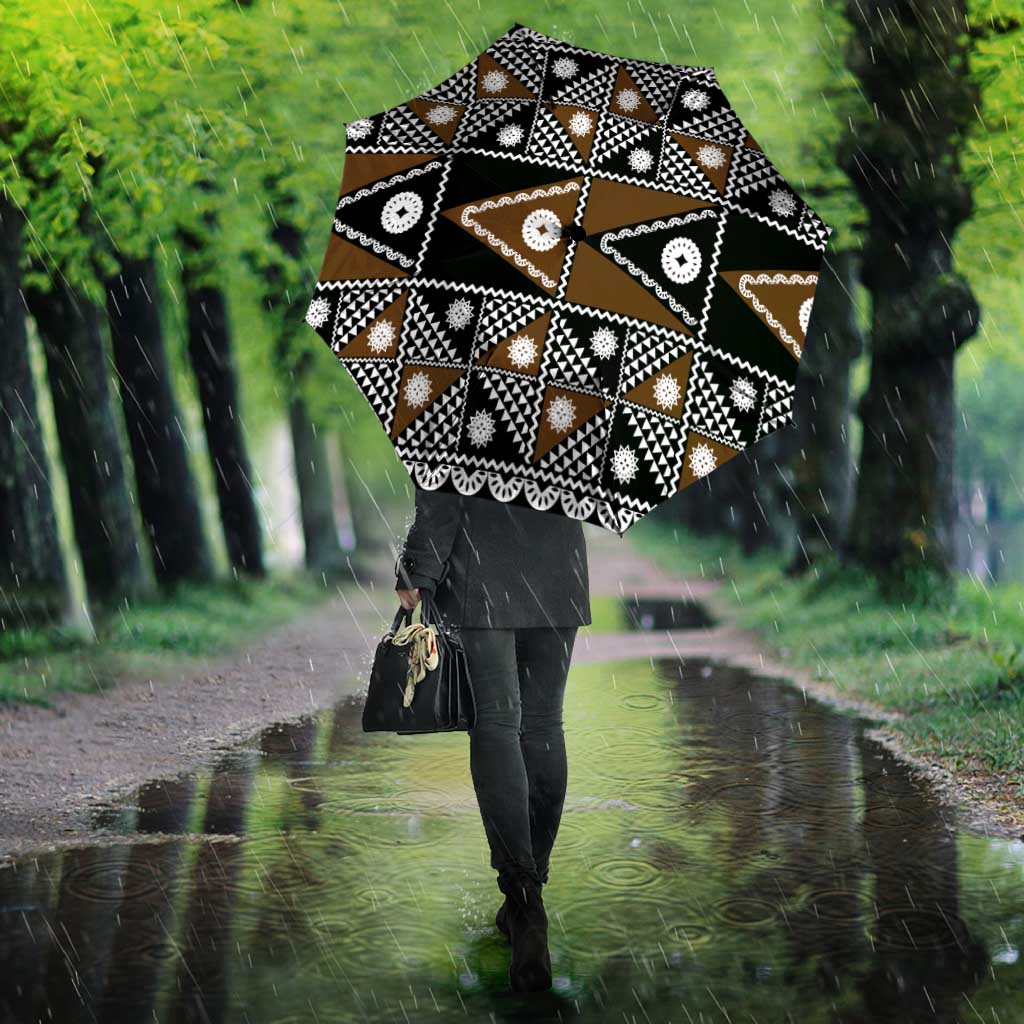 Fiji Brown Masi Pattern Umbrella Fijian Tapa LT01 - Polynesian Pride