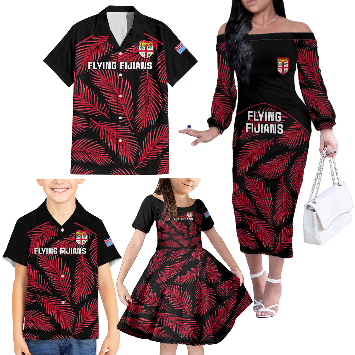 fiji-rugby-family-matching-off-shoulder-long-sleeve-dress-and-hawaiian-shirt-flying-fijians-red-palm-tree-version